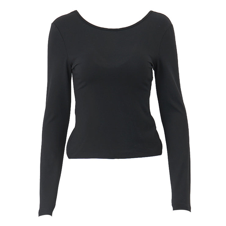 Sexy Round Neck Back Hollow Slim Long-sleeved T-shirt Top