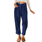 Women's High Waist Casual Pants Corduroy Loose Straight Trousers