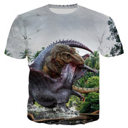 Dinosaur Printed Men's And Women's T-shirt Round Neck