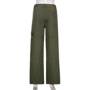 Casual Straight Solid Color Pocket Panel Cargo Trousers