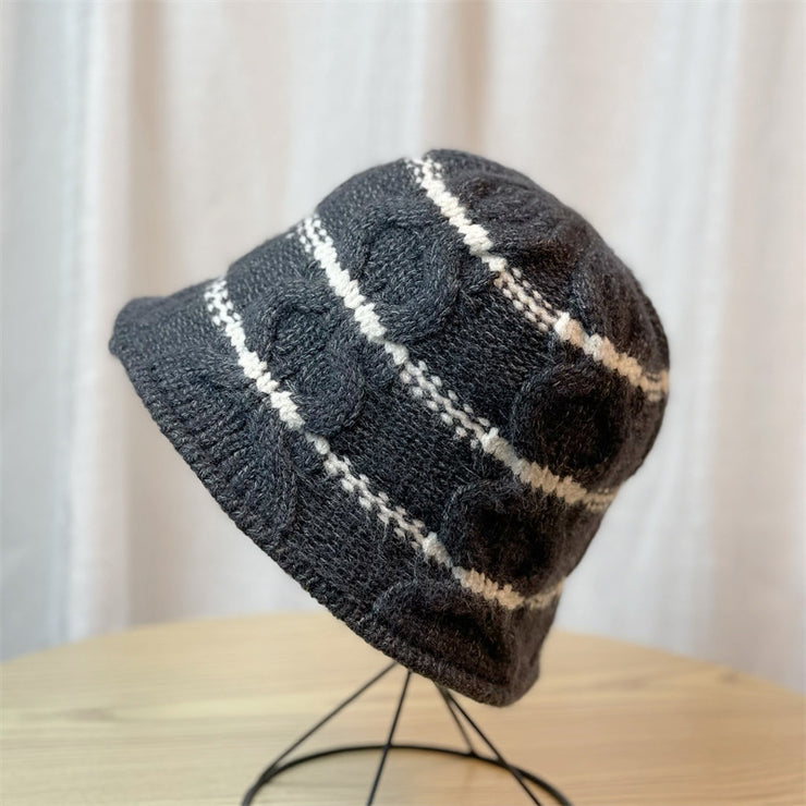 Wool Knitted Bucket Hat For Women Autumn And Winter