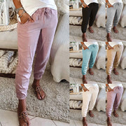 Female Pure Color Elastic Waist Pocket Casual Pants