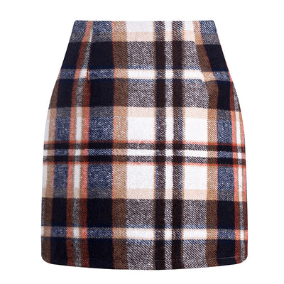 High-waisted Plaid Skirt Tight Pencil Wool Mini Skirt