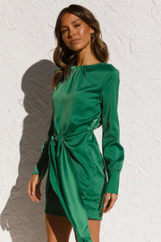 Pleated Tied Waist-controlled Long Sleeves Dress