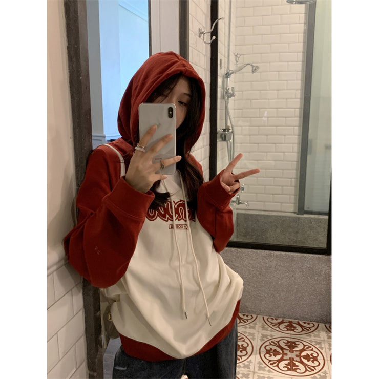 Women's Embroidered Letter Raglan Sleeve Hooded Sweater