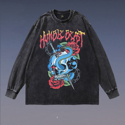 High Street Rock Wind Vintage Old Bottoming Long Sleeve T-shirt