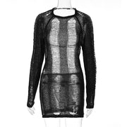 Hollow Backless Tie Long-sleeved Slim Fit Knitted Dress