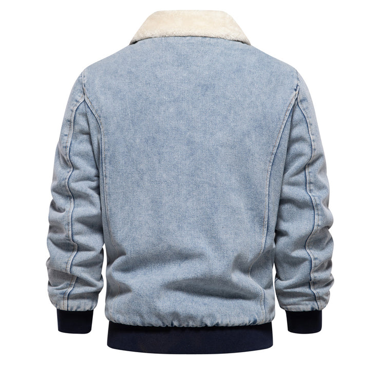 Men's Plush Denim Jacket In European Size