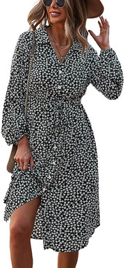 Autumn And Winter Mid-length Printed Long-sleeved Dress