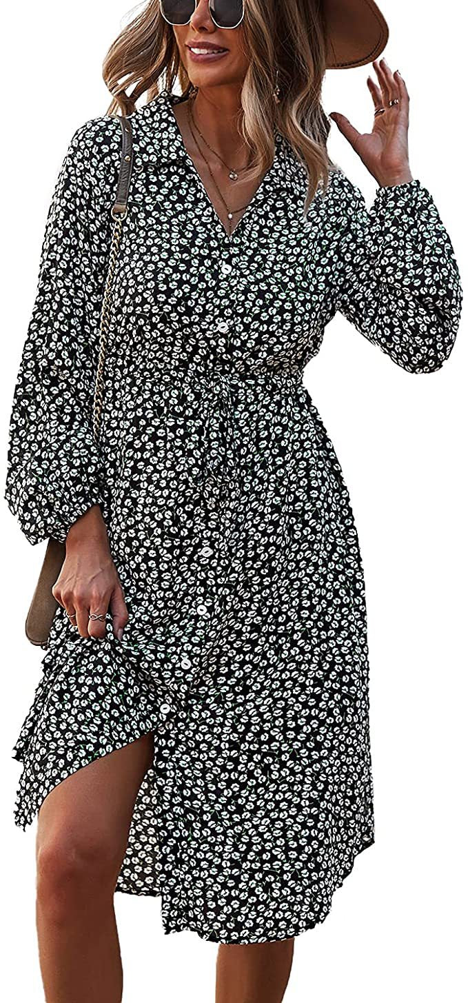 Autumn And Winter Mid-length Printed Long-sleeved Dress