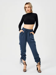 Women's Satin Jogger Pants Casual High Waist Long Lounge Pant Trousers With Pockets