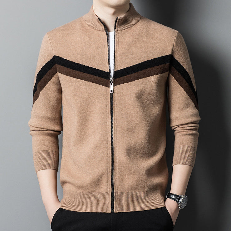 Autumn And Winter Sweater Men's Stand Collar Contrast Color