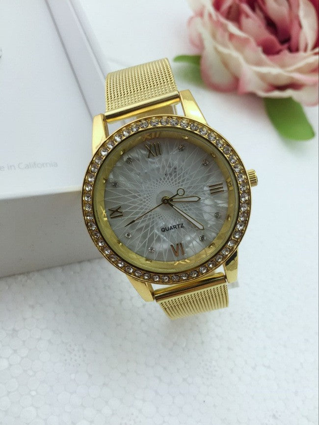 Watch female gold mesh belt men's and women's watches alloy electronic watches