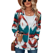 Women's Zip Up Sweatshirt Jacket Hoodie With Pocket Geometric Print Loose Running Sports Sweatshirt