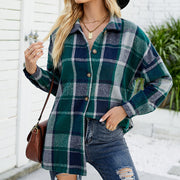 Women's Long-sleeved Plaid Shirt Mid-length Woolen Coat