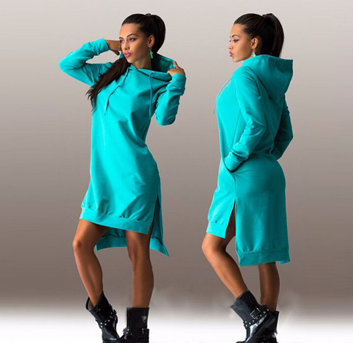 Irregular Hooded Long Sleeve Dress Sweatshirt