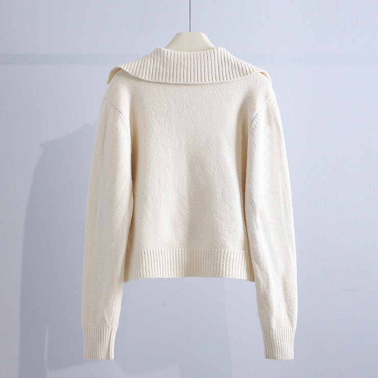 Women's Fashion Loose Retro Lapel Zipper Sweater