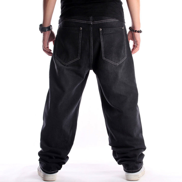 Black Washed Jeans Men's Hip Hop Loose Plus Size Trousers