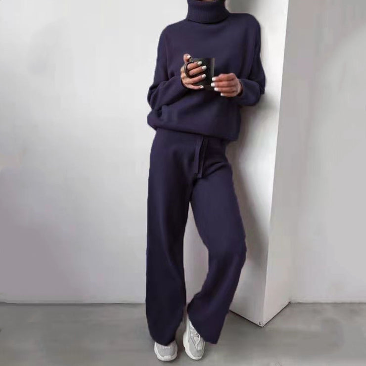 Casual Fashion Sweater Knitted Trousers Two-piece Suit