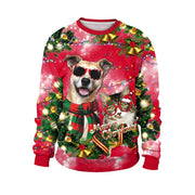 Christmas Dog 3d Digital Printed Round Neck Pullover Sweater