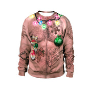 Men's Christmas Sexy Navel Hair Digital Printing Round-neck Pullover