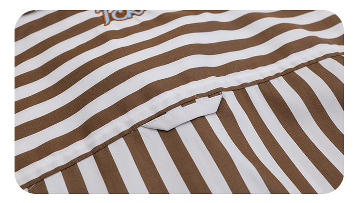 Japanese Retro Brown Striped Short Sleeves