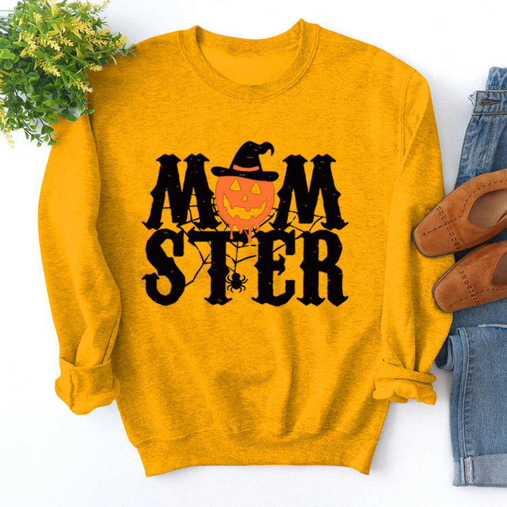 Printed MOM STER Pullover Round Neck Loose Long Sleeves Sweater