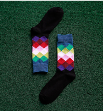 Colored diamond men's socks men's cotton socks long socks