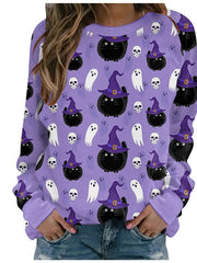 Women's Halloween Pumpkin Print Long-sleeved Sweater