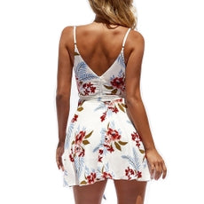 Summer print sling backless V-neck women\'s dress