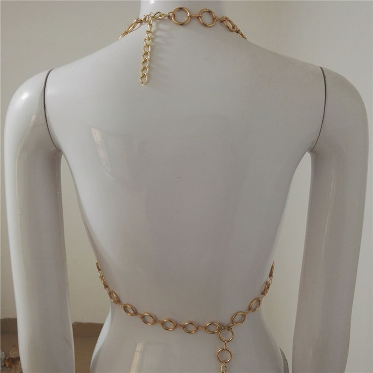 Metal circle hollow hanging neck chest chain