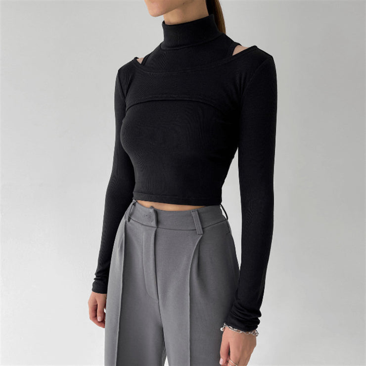 High-necked Vest T-shirt Two-piece Crop Tops