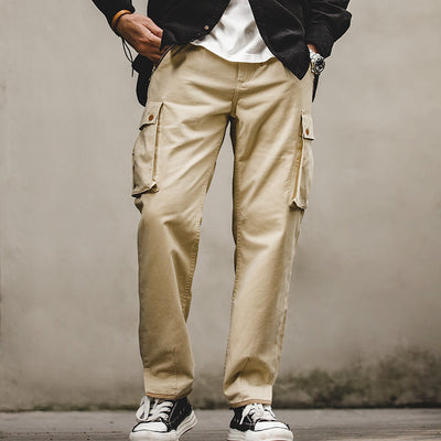 Retro Khaki Tapered Mountain Army Pants Zipper Pocket Casual Pants Men