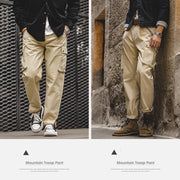 Retro Khaki Tapered Mountain Army Pants Zipper Pocket Casual Pants Men