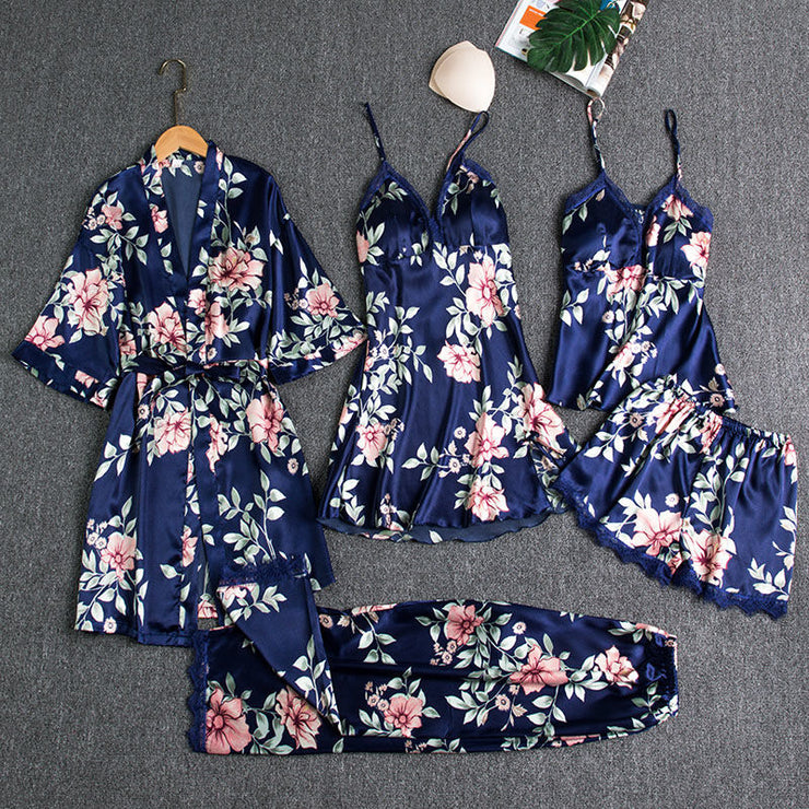 Women's Summer Ice Silk Pajamas With Chest Pad