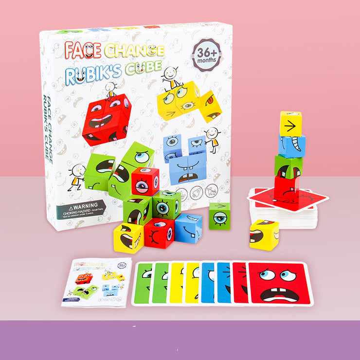 Early Education Puzzle Wooden Blocks Face-Changing Rubik's Cube Board Game