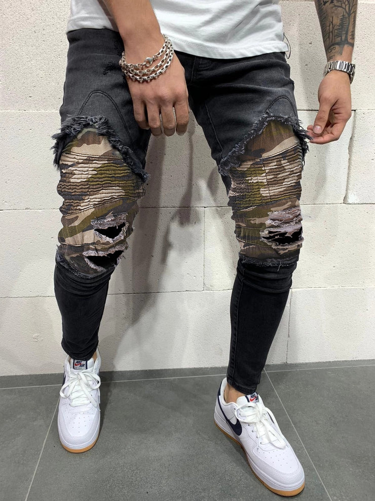 Men s Pleated Camouflage Slim fit Jeans