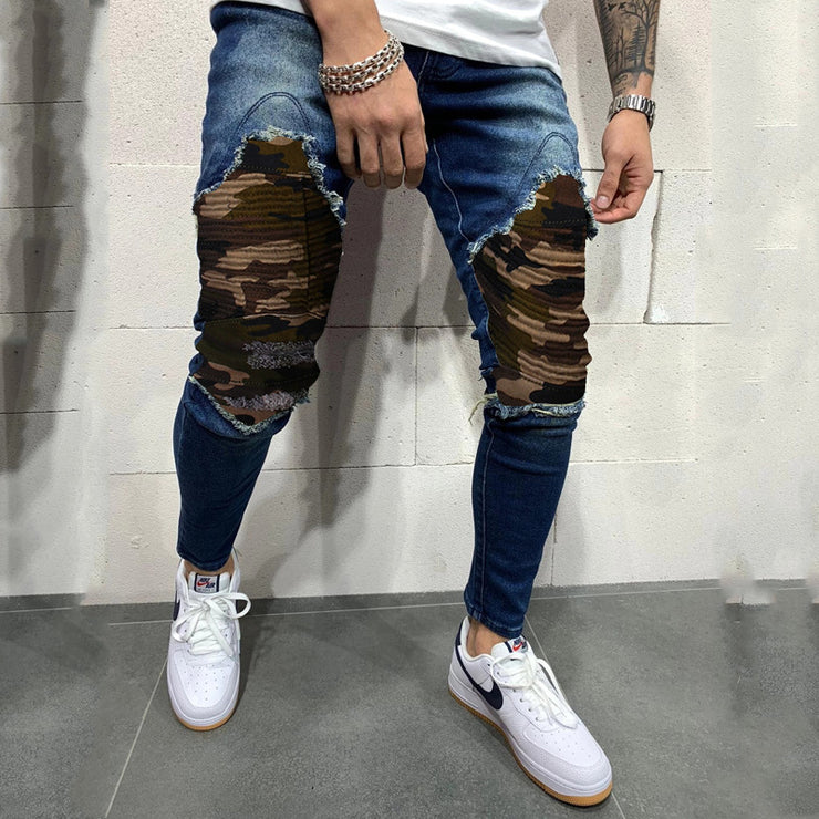 Men s Pleated Camouflage Slim fit Jeans