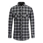 Flannel Double Pocket Men's Plaid Brushed Long Sleeved Shirt