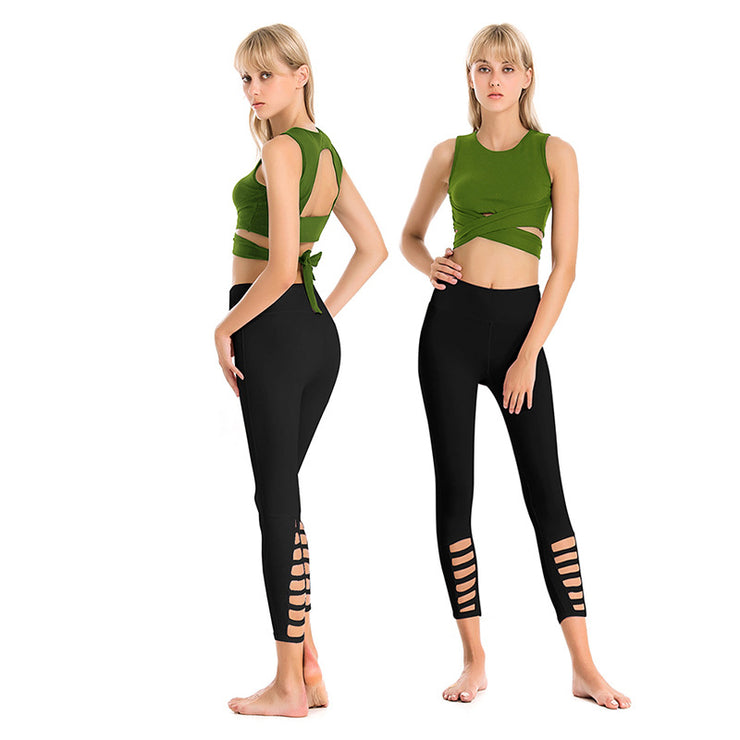 2018 Summer Professional Yoga Clothing Suit Female Hollow Tight-Fitting Shockproof Bra Sexy Sports Fitness Nine-Point Pants