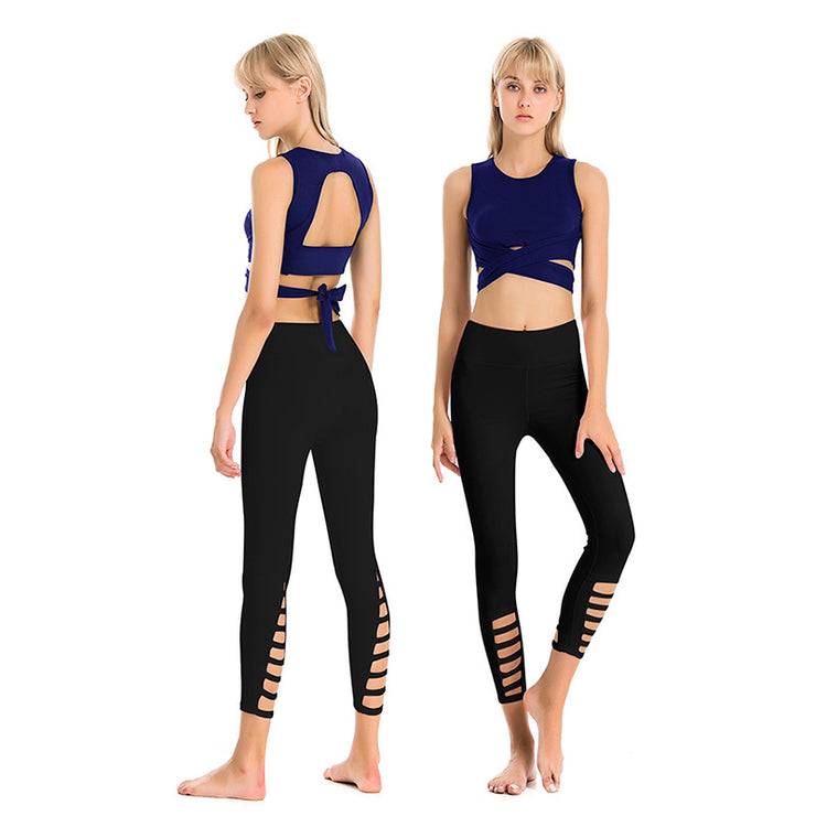 2018 Summer Professional Yoga Clothing Suit Female Hollow Tight-Fitting Shockproof Bra Sexy Sports Fitness Nine-Point Pants