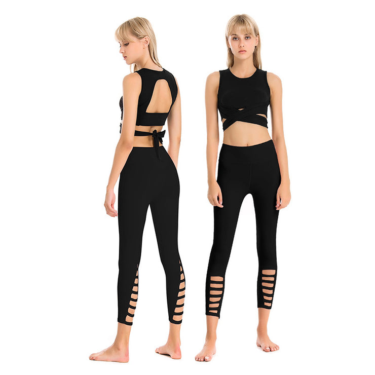 2018 Summer Professional Yoga Clothing Suit Female Hollow Tight-Fitting Shockproof Bra Sexy Sports Fitness Nine-Point Pants