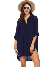 Cross-Border Women's Clothing Manufacturer Sells European And American Foreign Trade New Shirts, Deep V-Neck Beach Sunscreen Suits, Swimsuit Blouses