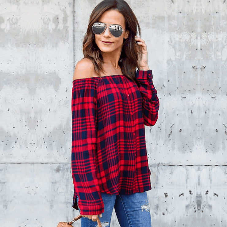 European And American Women's Clothing Amazon Winter New Red And Black Plaid Shirt Long-Sleeved Loose Single-Breasted Shirt