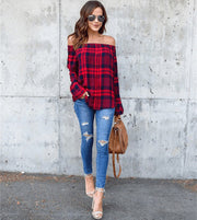 European And American Women's Clothing Amazon Winter New Red And Black Plaid Shirt Long-Sleeved Loose Single-Breasted Shirt