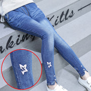 Korean Children"s Clothing Girls" Spring New Fashion Five Pointed Star Skinny Jeans