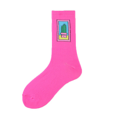 Socks Men's Tube Socks Ladies Striped Socks Sweat Absorbent Deodorant Socks Cactus Flame Banana