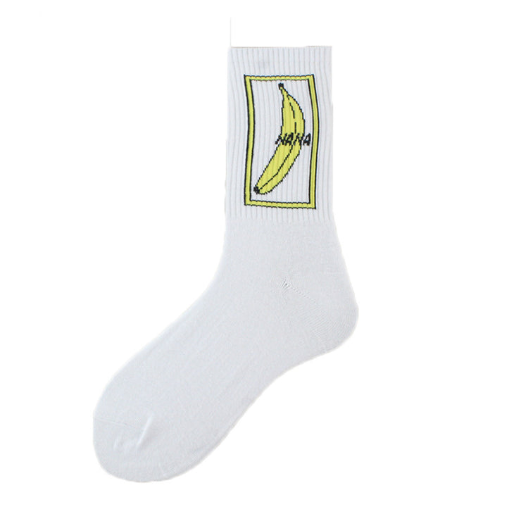 Socks Men's Tube Socks Ladies Striped Socks Sweat Absorbent Deodorant Socks Cactus Flame Banana