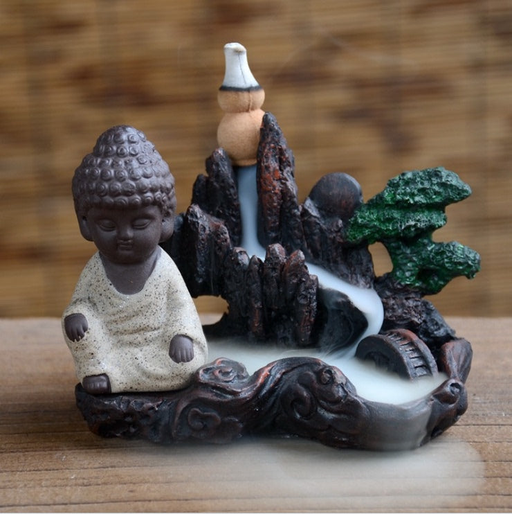 Ceramic Backflow Incense Burner Young Monk