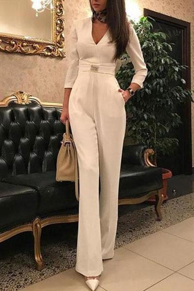 European And American New Women'S Wear Jumpsuit Ebay Quick Sell Sexy Deep V7 Split Sleeve Jumpsuit